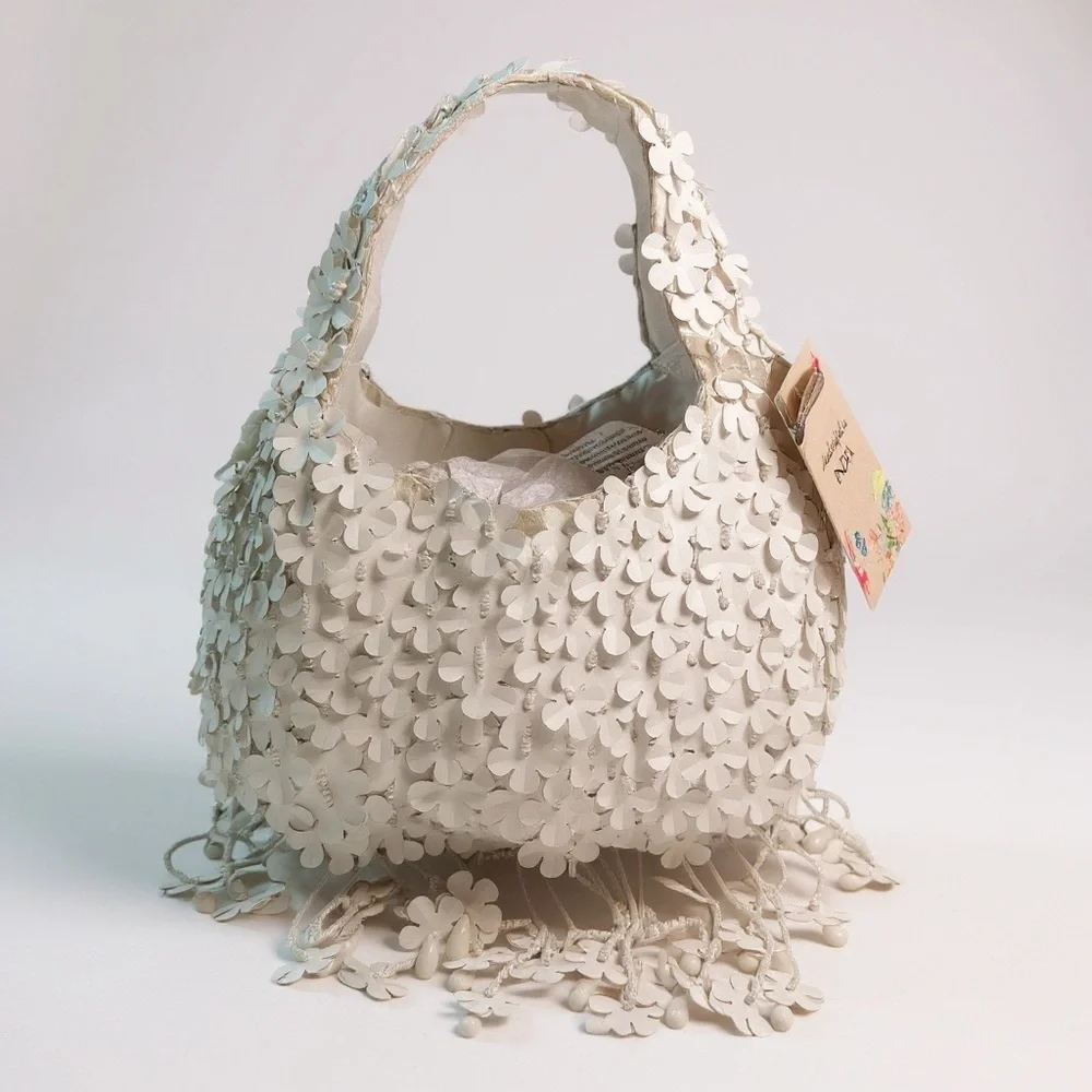 Bridal beaded floral fringe bag white coquette wedding reception purse